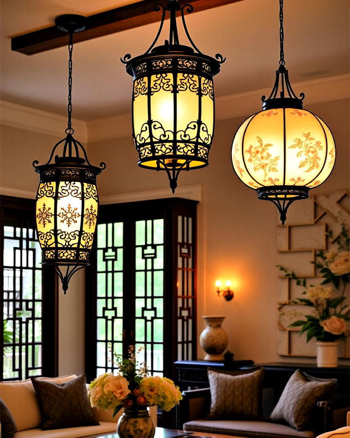 chinoiserie style lighting fixtures in living room