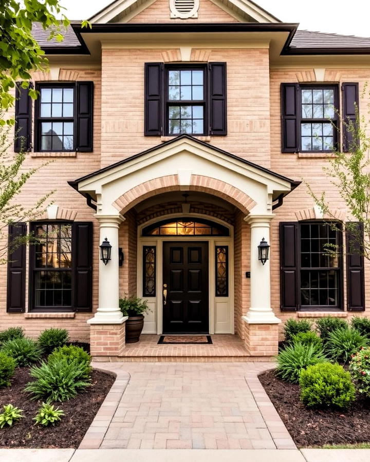 chocolate brown house exterior with beige brick