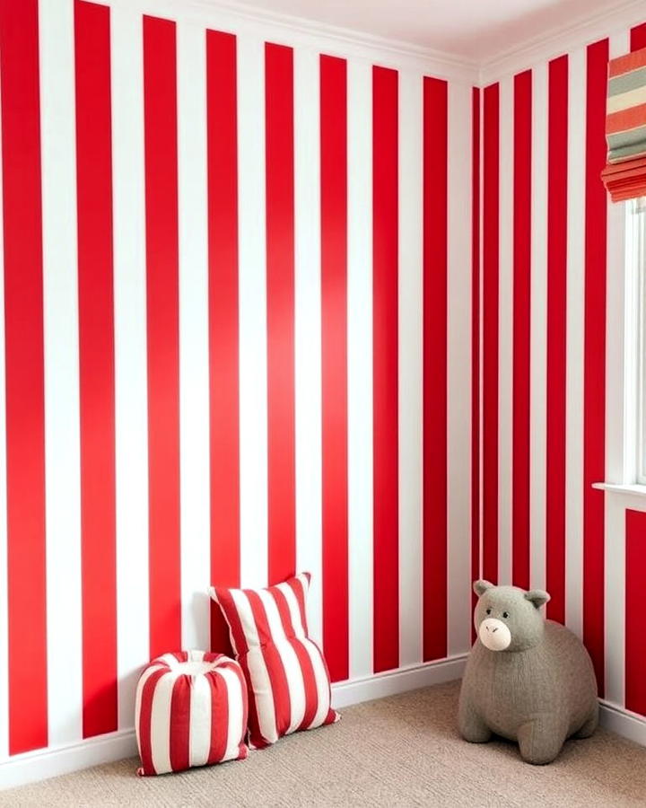 classic red stripes on walls in boy room