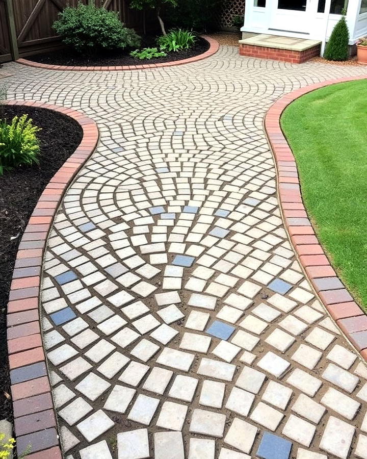 cobblestone patio with edging borders