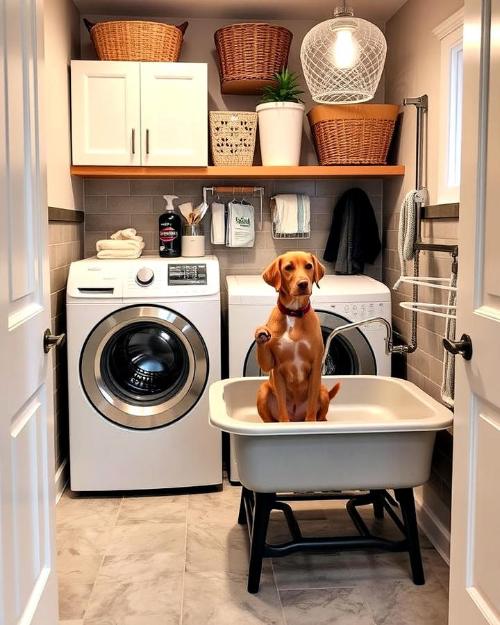 compact laundry room dog wash station