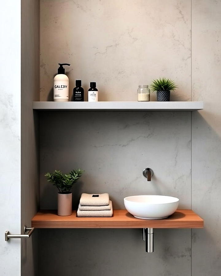 concrete bathroom shelving for minimalist storage