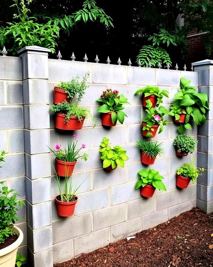 concrete block fence with vertical garden