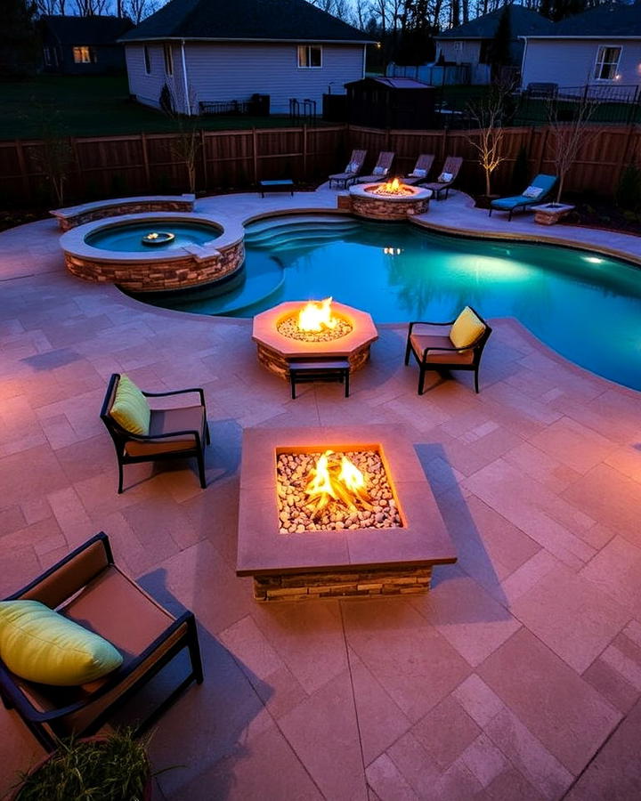 concrete deck with fire pit features