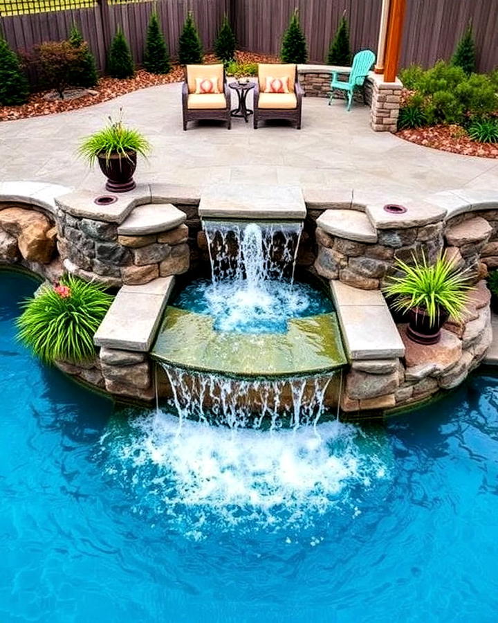 concrete pool deck with water features