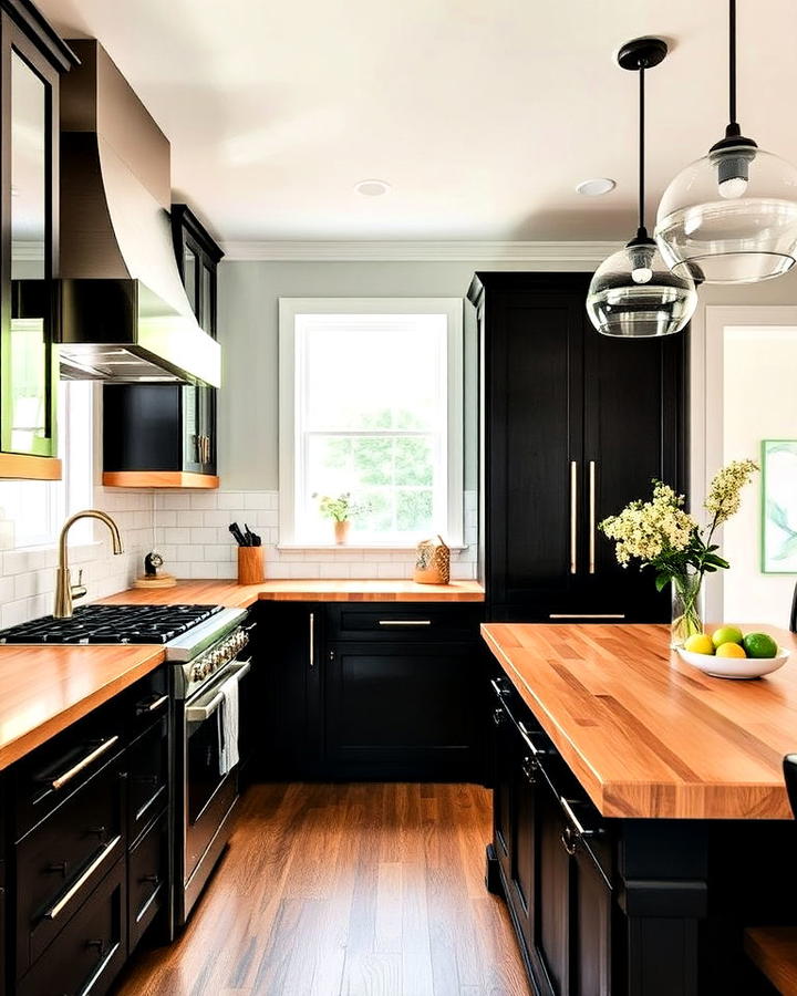 contemporary kitchen with butcher block countertop