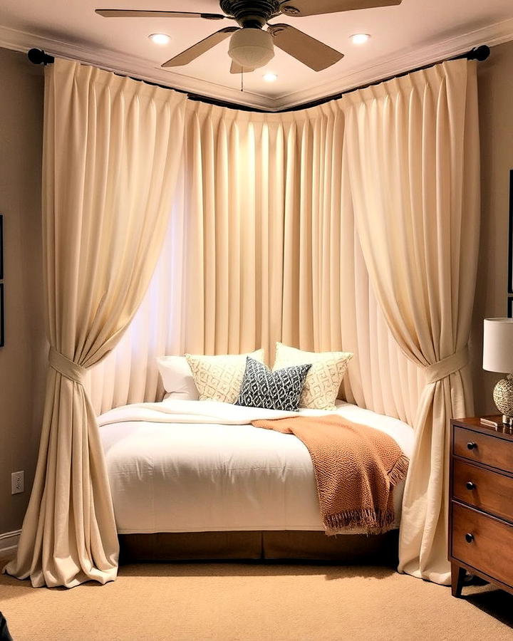 corner bed with curtains design