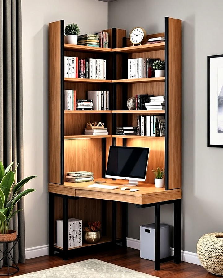 corner bookshelf desk combo