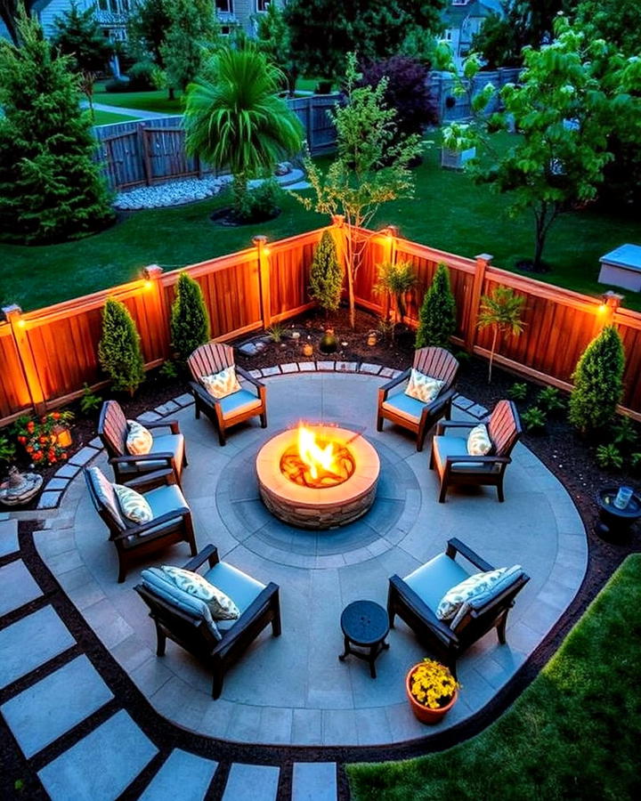 cozy fire pit corner in backyard