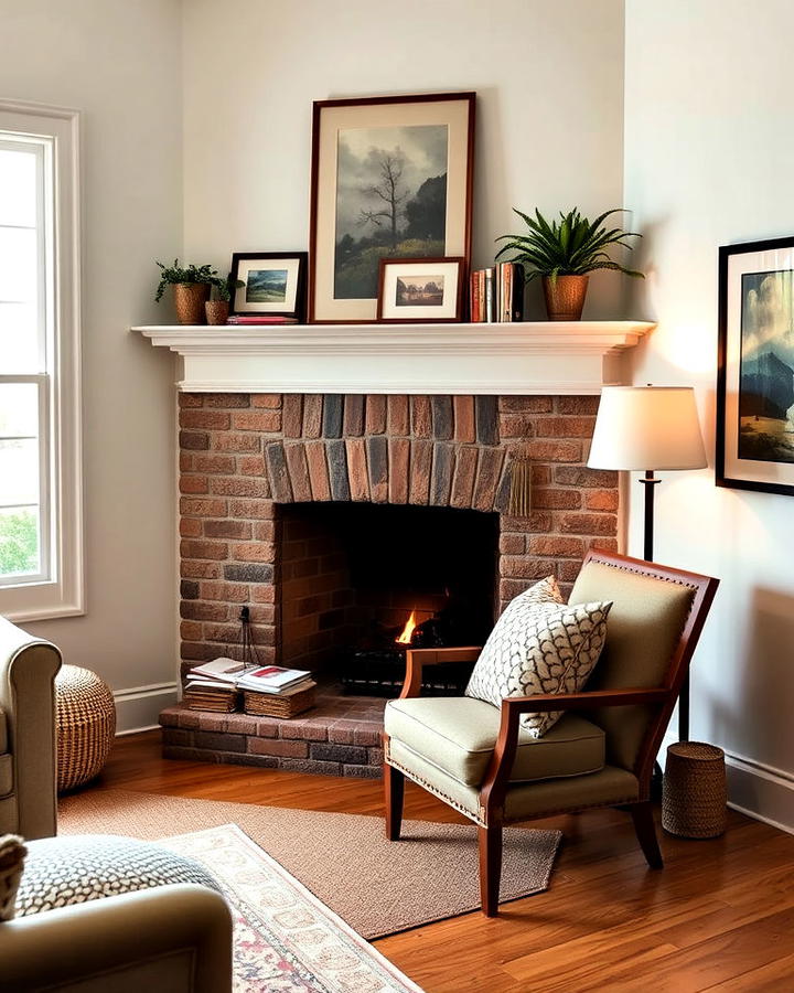 cozy reading nook fireplace