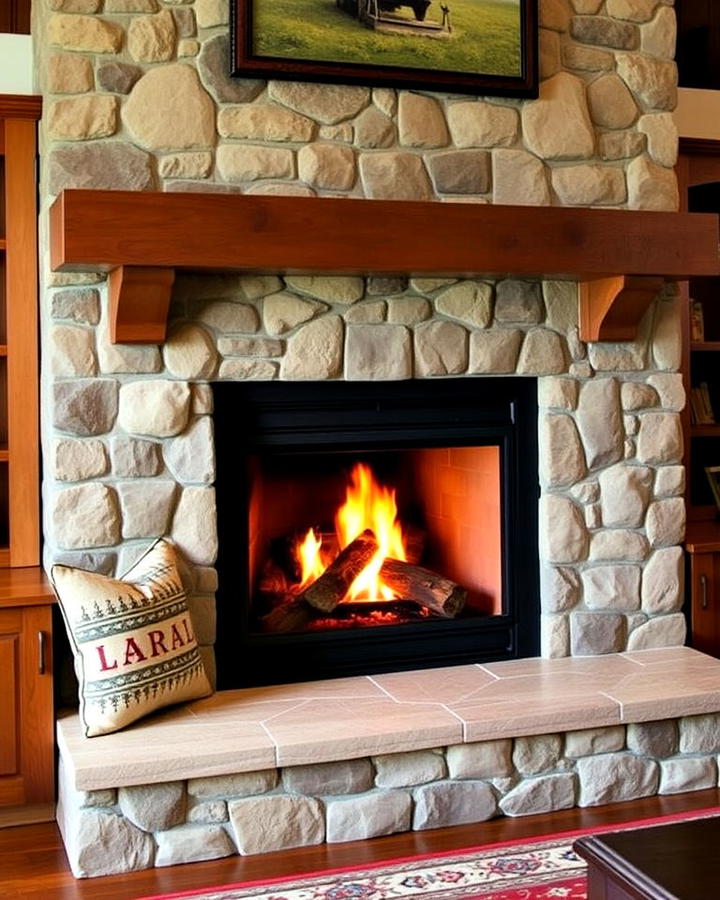 craftsman fireplace with built in bench seating