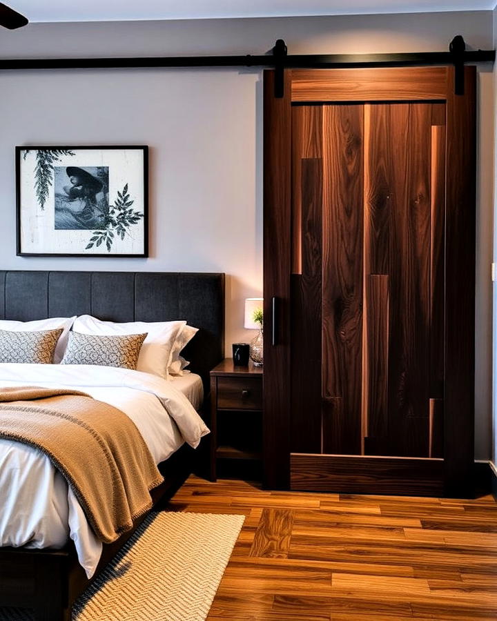 dark wood sliding barn door for bedroom