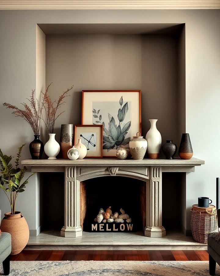 decorative display inside empty fireplace