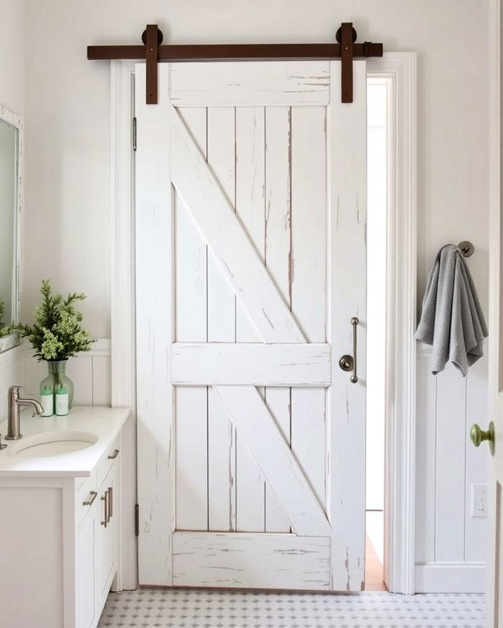 distressed white finish barn door