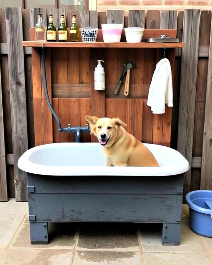 diy dog wash station with repurposed materials