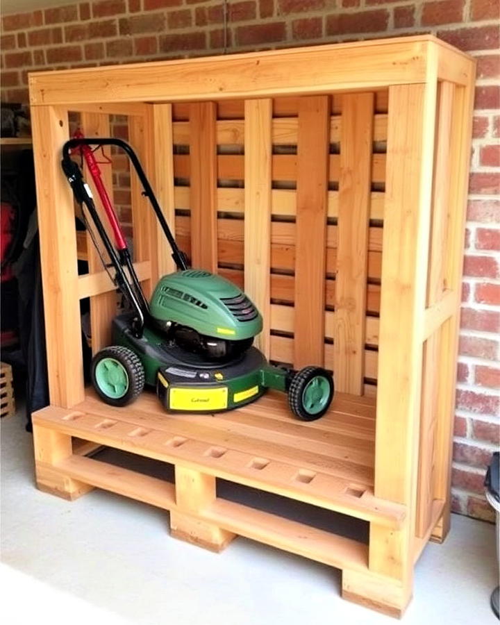 diy pallet storage for lawn mower