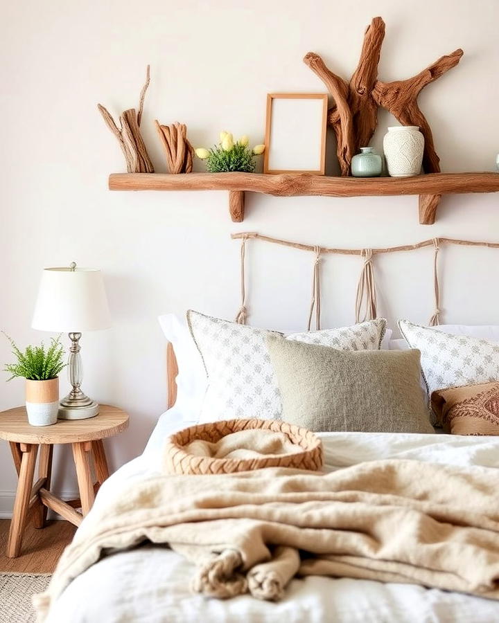 driftwood accents bedroom for coastal charm