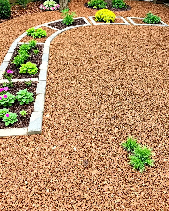 easy mulch patio with planter beds