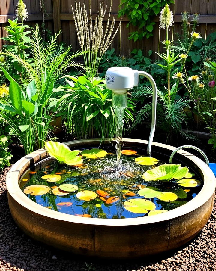 eco friendly raised pond with rainwater collection