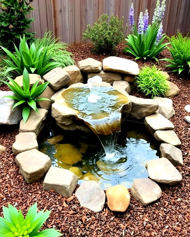 elegance mulch patio with water features