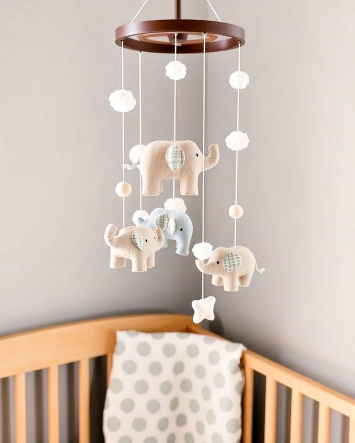 elephant nursery mobile for gentle stimulation