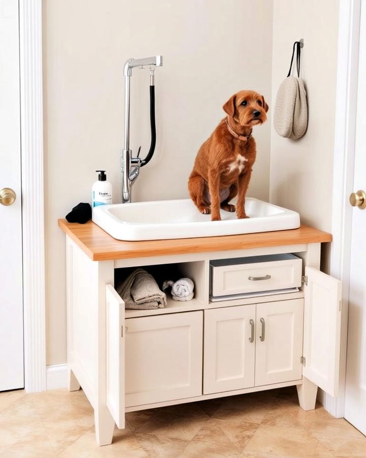 elevated dog wash station design with storage