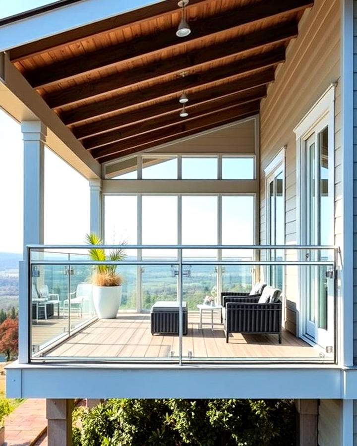 elevated ranch porch with glass railings