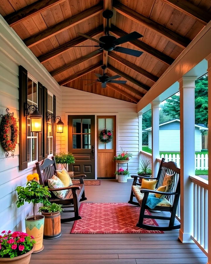 farmhouse inspired porch with rustic touches