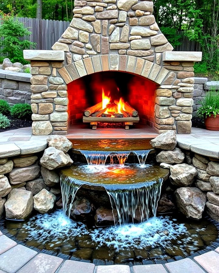 fireplace with water feature design