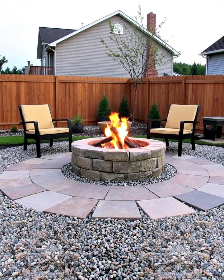 flagstone fire pit with gravel surround