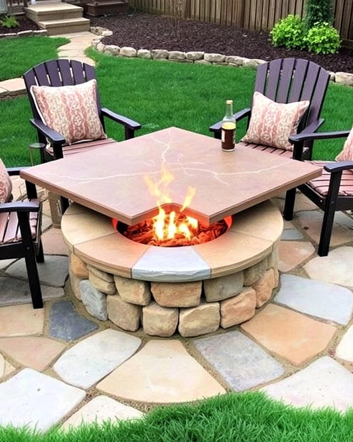 flagstone fire pit with multi use tabletop