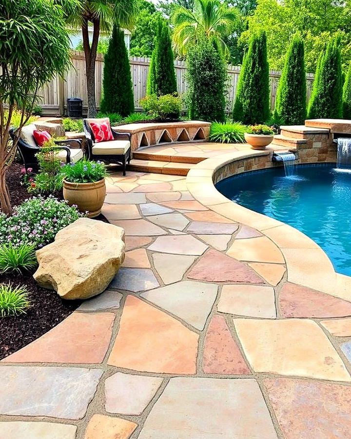 flagstone pool walkway for organic elegance