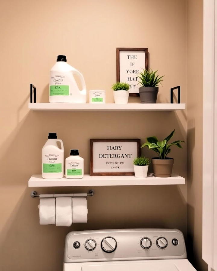 floating shelves for laundry detergent storage