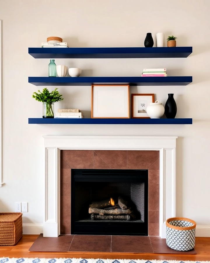 floating shelves with bold colors