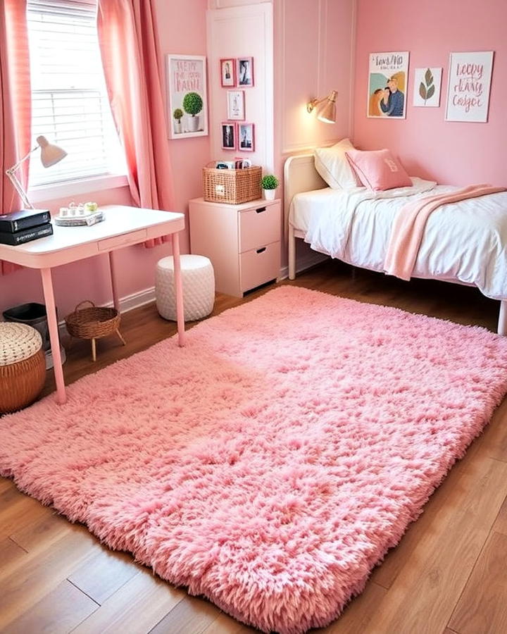 fluffy pink area rug for dorm room