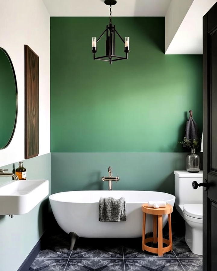 forest green accent wall bathroom