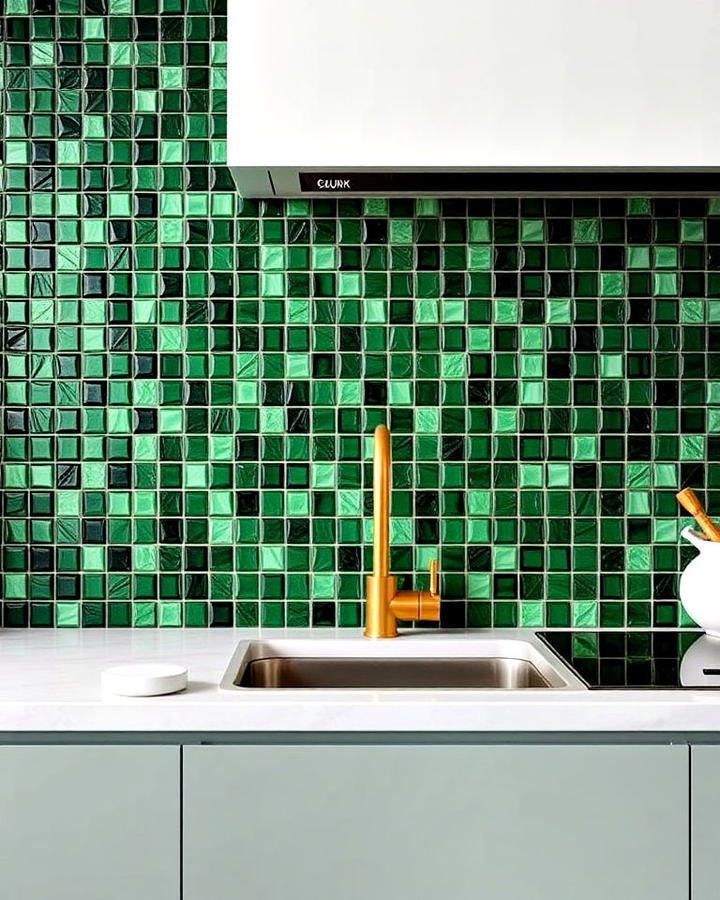 forest green mosaic backsplash for natural elegance