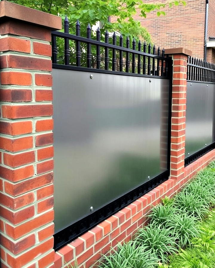 front yard brick fence with metal panels