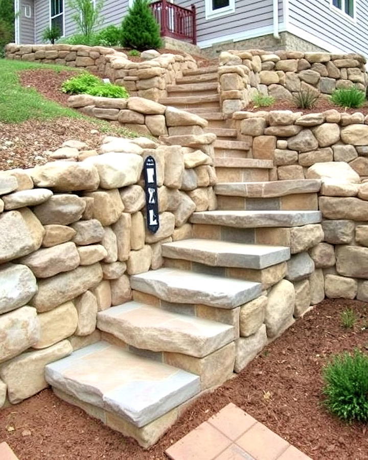 garden stone retaining wall with steps