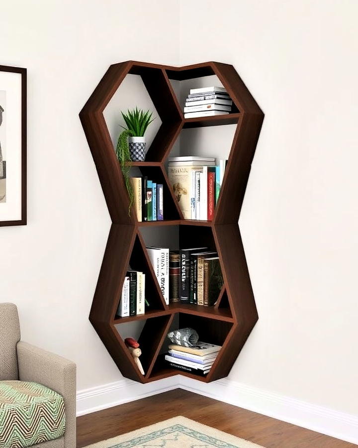 geometric corner bookshelves