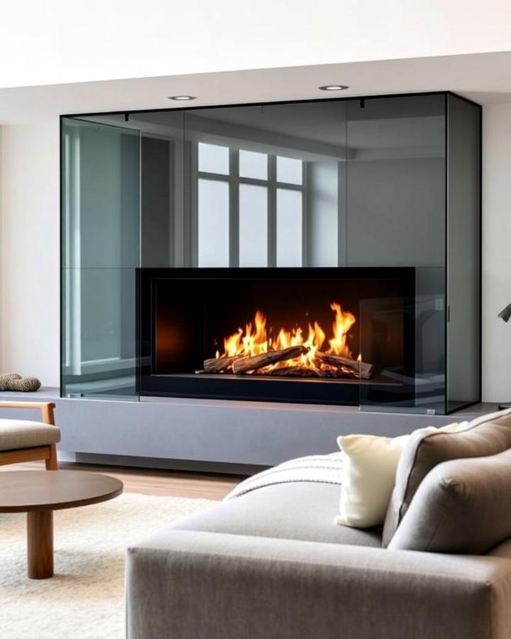 glass enclosed fireplace for modern elegance