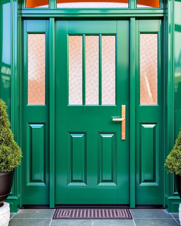 glossy emerald green door with glass panels