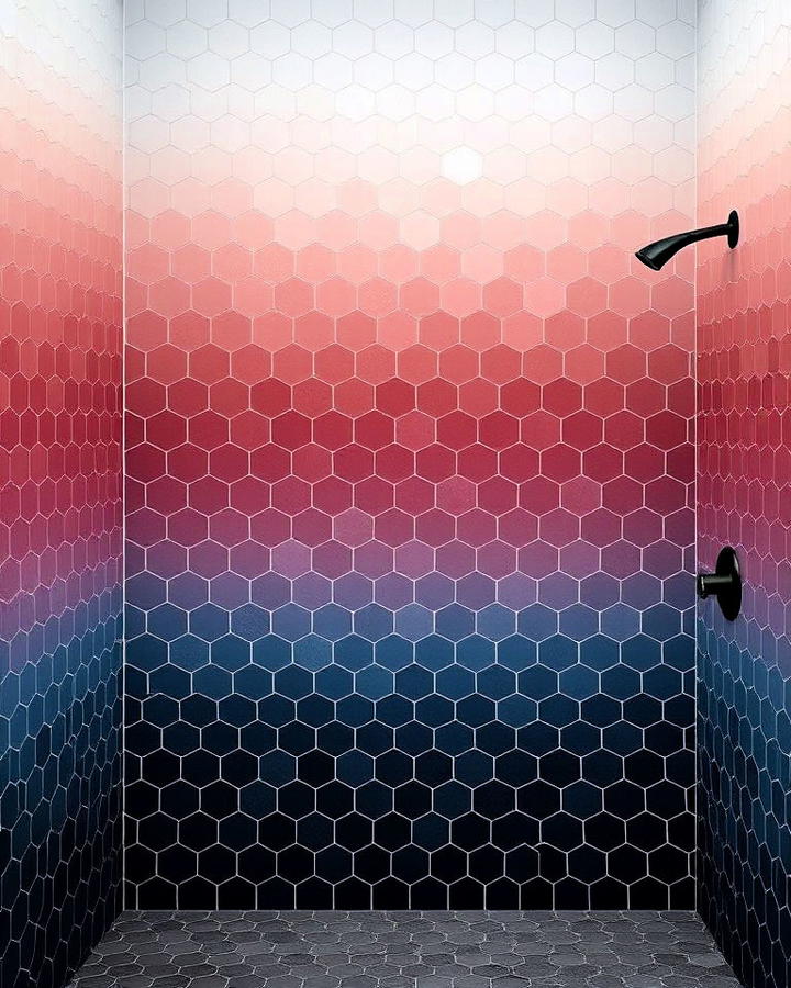 gradient hexagon tile walls shower