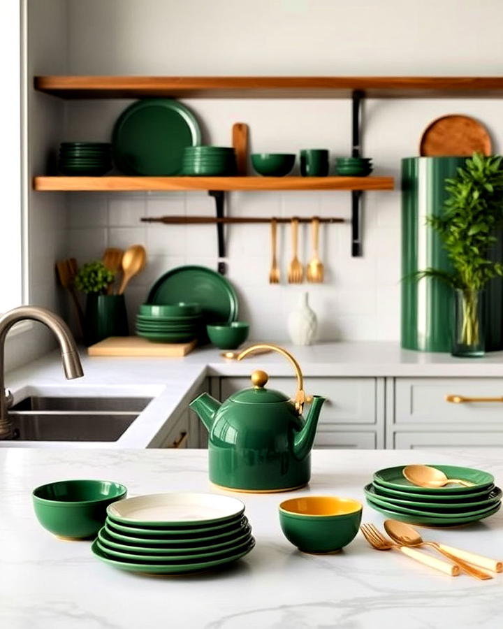 green and gold kitchen accessories