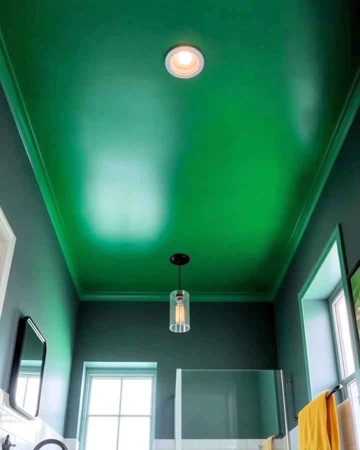 green ceiling bathroom with grey walls