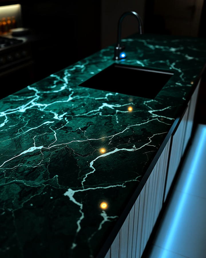 green marble countertop with led lighting highlights