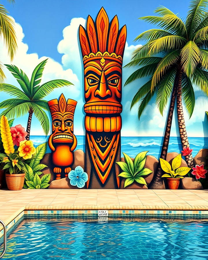 hawaiian tiki paradise mural for pool