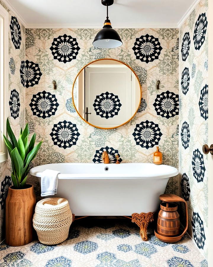 hexagon tiles bathroom with bold patterns