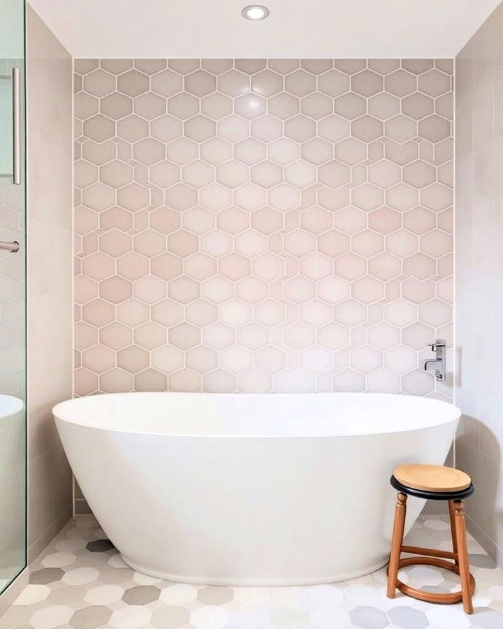 hexagon tiles with gradient grout for bathroom