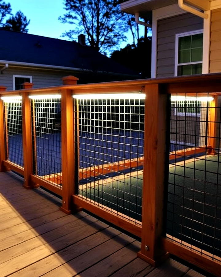 hog wire railing with built in lighting